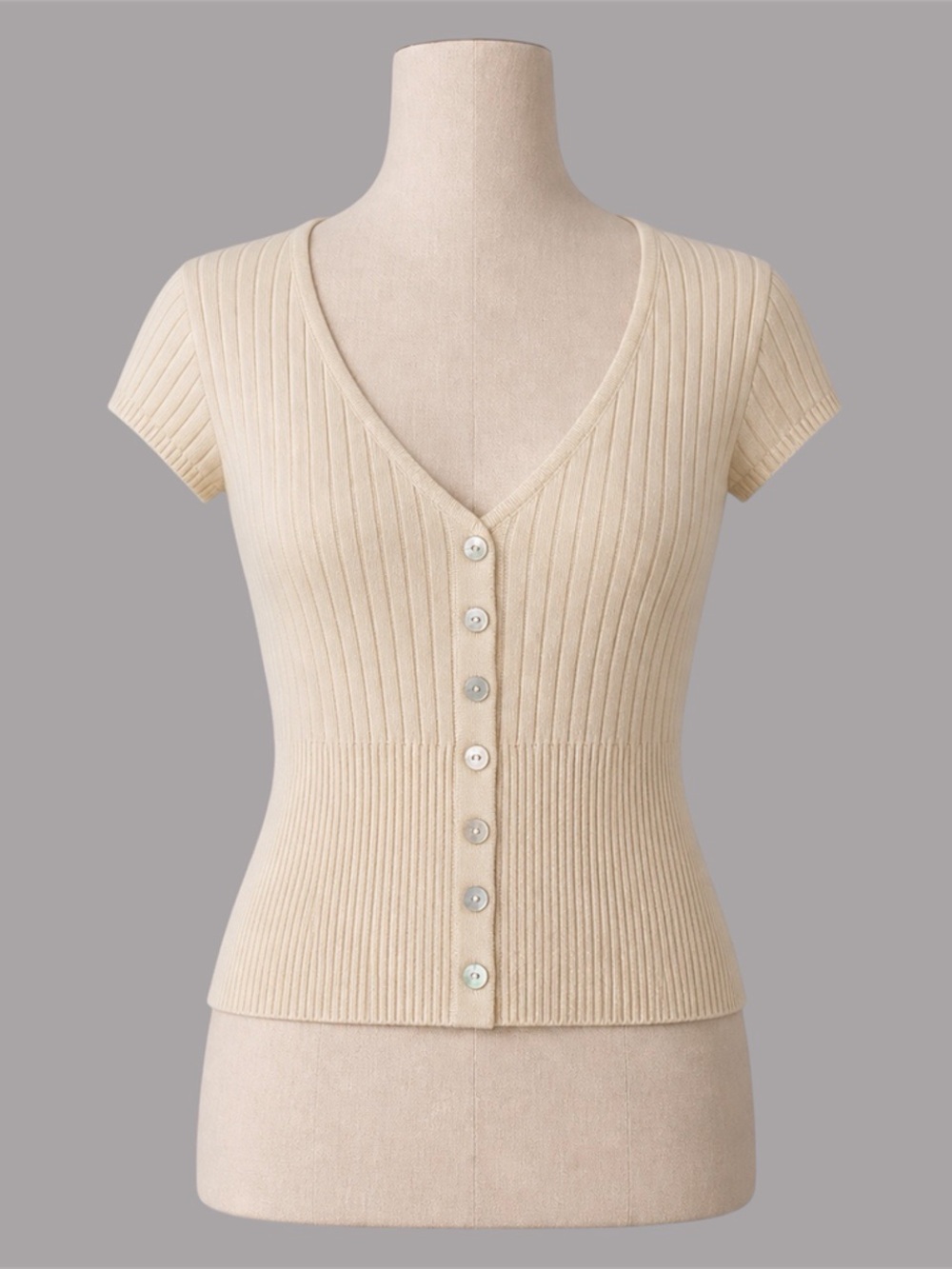 Motel Rocks Cream Ribbed Button Front Knit Top